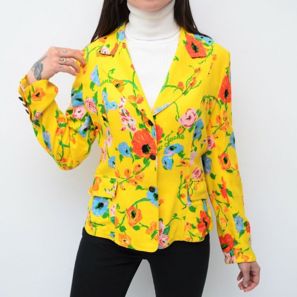 Moschino vintage 1990s colorful yellow floral rose print jacket - Picture 2 of 11